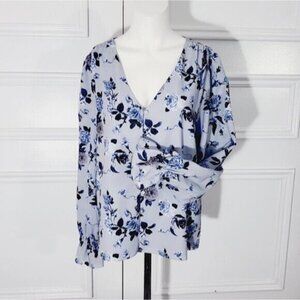 Contemporaine Par Simons- Button Down Boho Chic Loose Floral Poer Sleeved Blouse